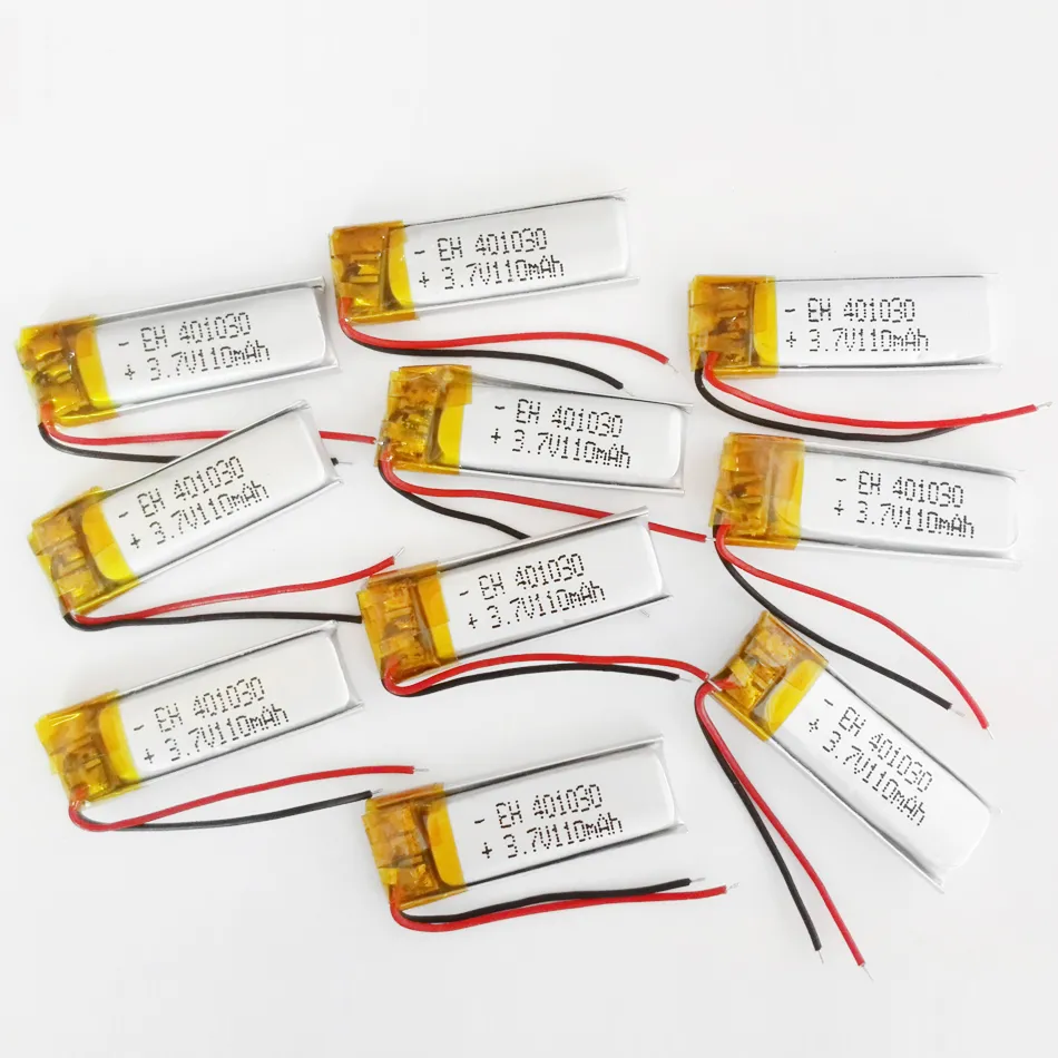 wholesale 3.7v 110mAh Lithium Polymer LiPo Rechargeable Battery li ion cells For Mp3 bluetooth Recorder headphone headset pen 401030