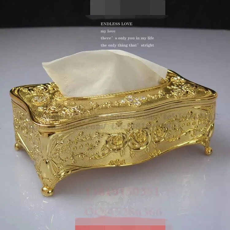 Whole- luxury golden tangular metal tissue box restaurant napkin box Home decoration el decoration234l