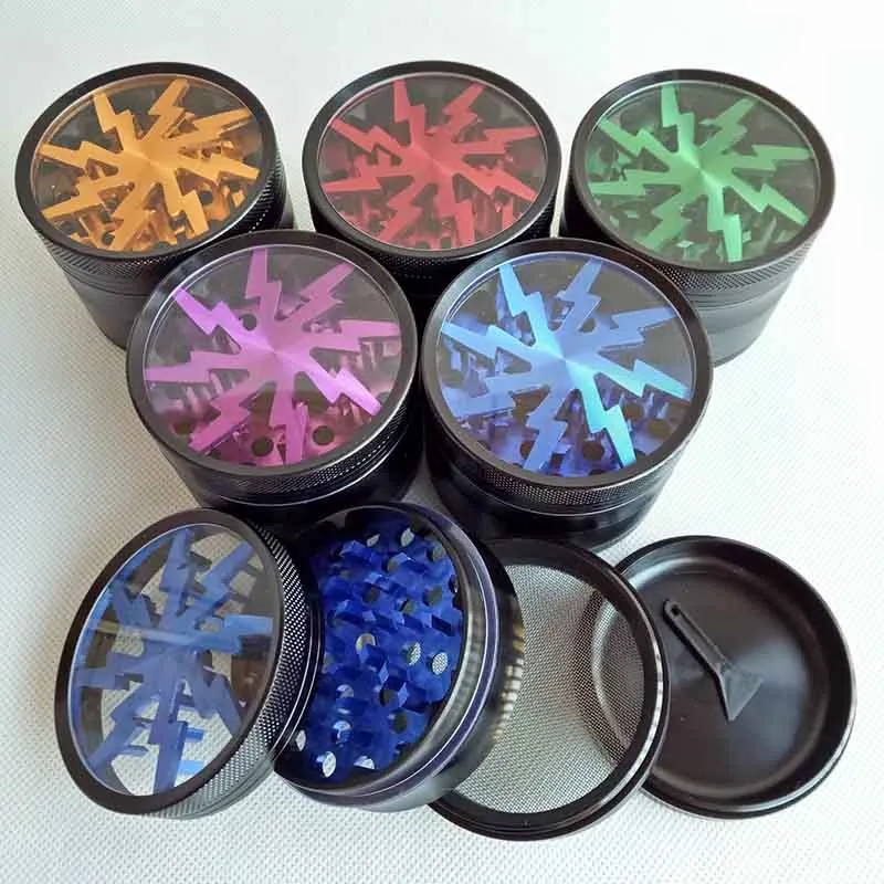 Metal Tobacco Smoking Herb Grinder 63mm Aluminium Alloy With Clear Top Window Lighting Crusher Abrader Grinders 5 Colors