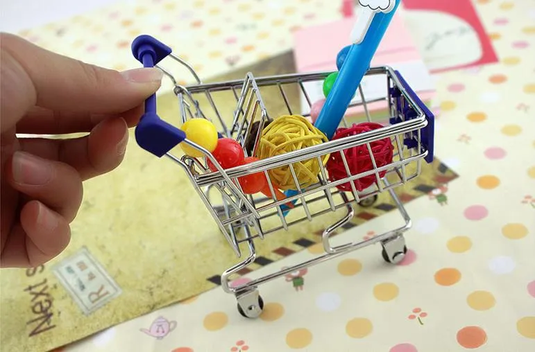 Fashion Mini Supermarket Hand Trolley Shopping Cart Desktop Decor Desk Storage Toy Holder Accessory Children Gift