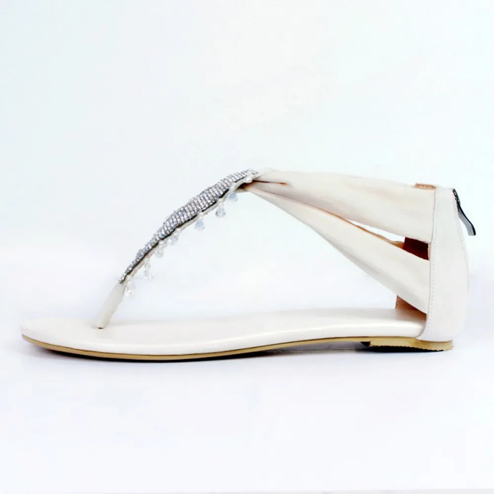 Kolnoo Womens Fashion Handmade Open-toe Spring Rhinstone Zip Flat Sandals Beach Sexy Summer Shoes White XD181