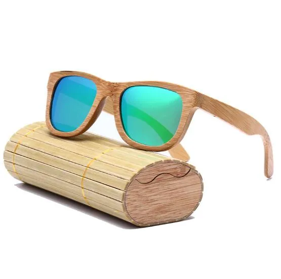 2017 Brand Designer uomo donna in legno di bambù Occhiali da sole New Polarized Blue Skateboard Bamboo Wood Glasses Retro Vintage Eyewear