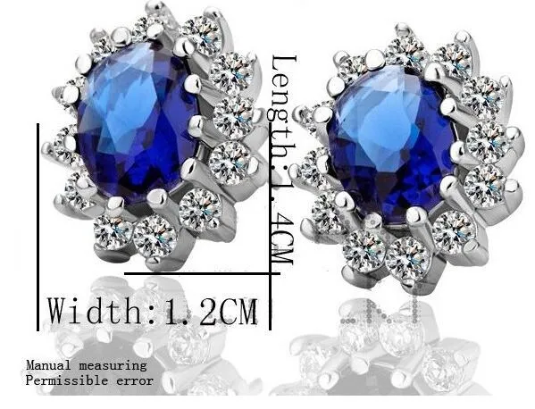 Wholesale Price 18K White Gold Plated Princess Blue Sapphire Crystal Necklace Earrings Jewelry Sets Wedding Jewelry Women Acessories