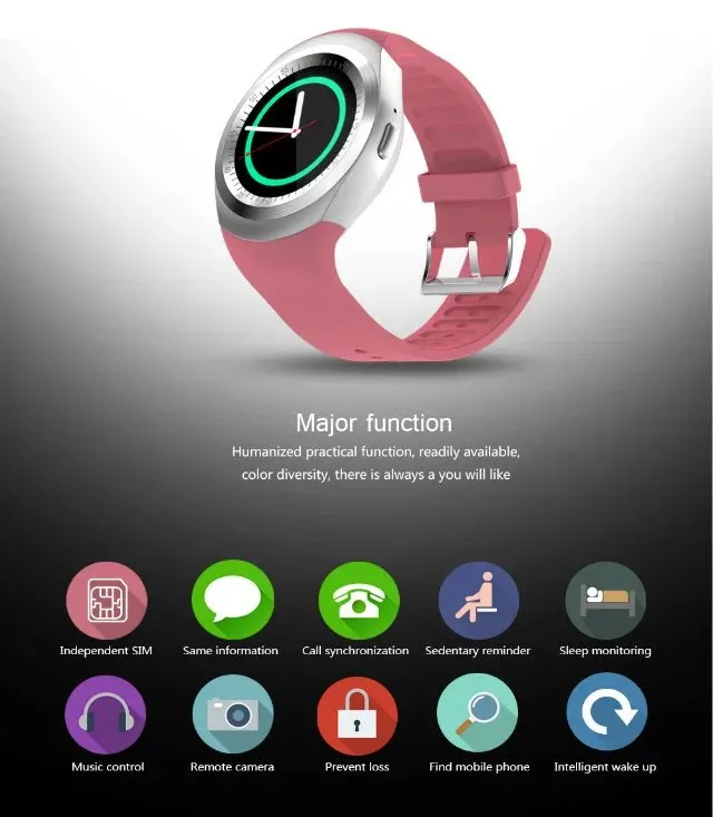 Sport più recente Sport Y1 Smart Watch Round Support Simtf Card con WhatsApp Facebook Men Women Business Smartwatch Android186c