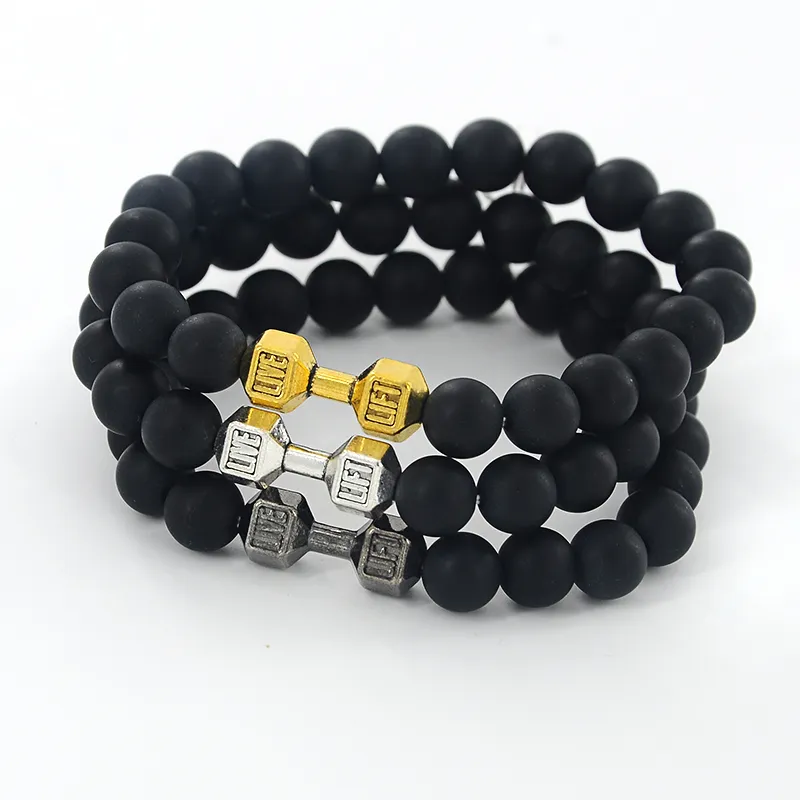 Zttd Natural Stone Volcanic Rock Beads Metal Dumbbell Versatile Beads Bracelet Bangle Jewelry For Women Men
