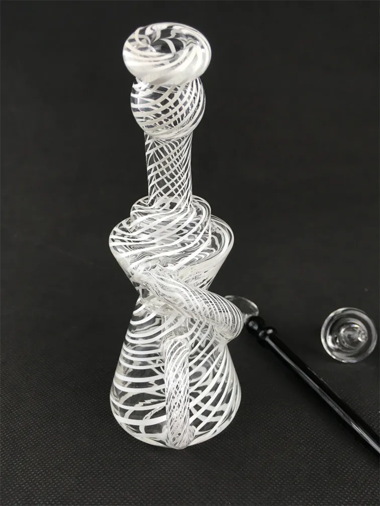 Glazen waterpijp Witte raster Stripe Oil Rig Bong, rokende pijp, 14mm Joint Factory Outlet