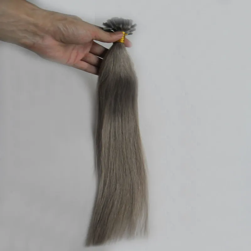 Estensioni dei capelli grigio argento estensioni di fusione 100g estensione dei capelli con punta a U cheratina 100s 4B 4C