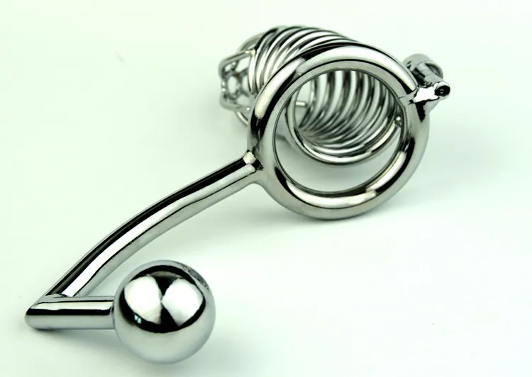 Dispositivi di castità maschile Gabbia cazzi Gancio anale con sfera Cintura in metallo Cazzi Blocco bondage bdsm Giocattoli sessuali SM