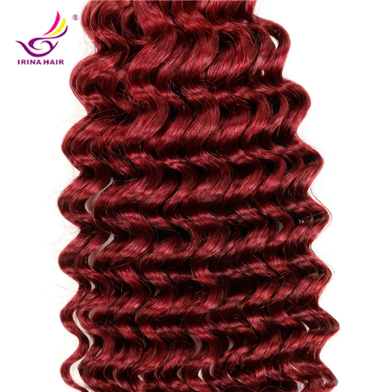 Estensioni dei capelli Remy indiani vergini al 100% 3 pacchi 99j Capelli ricci indiani Colore bordeaux Tesse Onda profonda ricci indiani Capelli umani economici