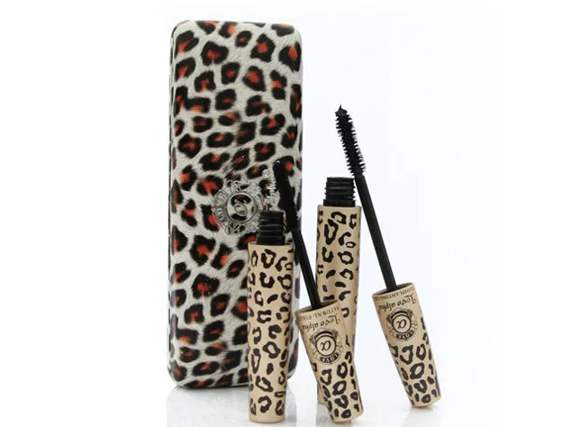 Nieuwe Love Alpha Mascara Magic Leopard Fiber Mascara Brush Eye Black Make-up Wimper Grower Eye Black Curling lange wimpers / set