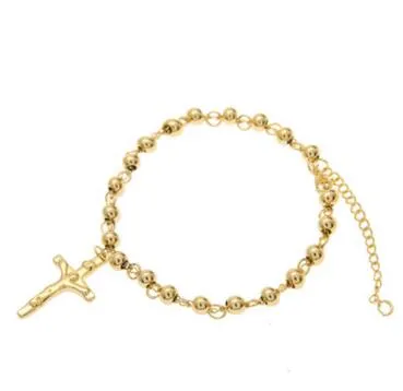 Bracelet de perles de jésus de protection de couleur de haute qualité, bracelet hip-hop plaqué or