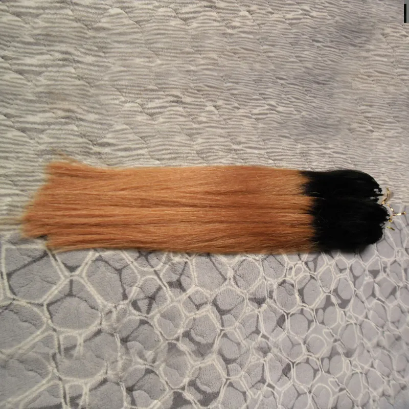 200g Extensions de cheveux micro perles droites T1B / 27 cheveux vierges brésiliens miel blond Ombre micro boucle anneau extensions de cheveux