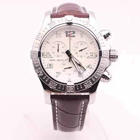 DHgate selecionado fornecedor relógios seawolf man chrono mostrador branco cinto de couro marrom relógio de quartzo relógio da bateria dos homens se vestem relógios