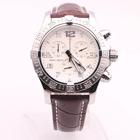 DHgate fornitore selezionato orologi uomo seawolf crono quadrante bianco cinturino in pelle marrone orologio al quarzo batteria orologio da uomo orologi262n