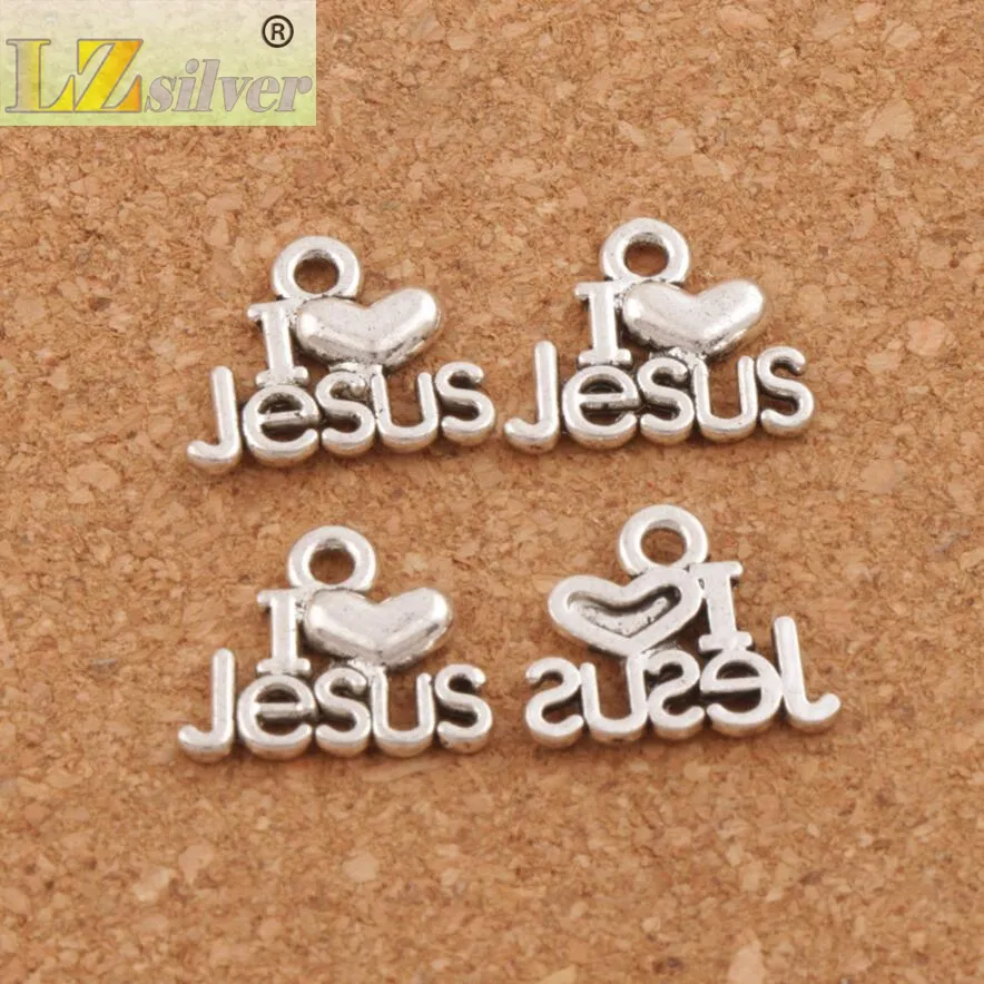 I Love Jesus Charm Beads Hangers 200 stks / partij Antiek Zilver 15.7x12.8mm Sieraden DIY Sieraden Bevindingen Componenten Fit Armbanden Ketting