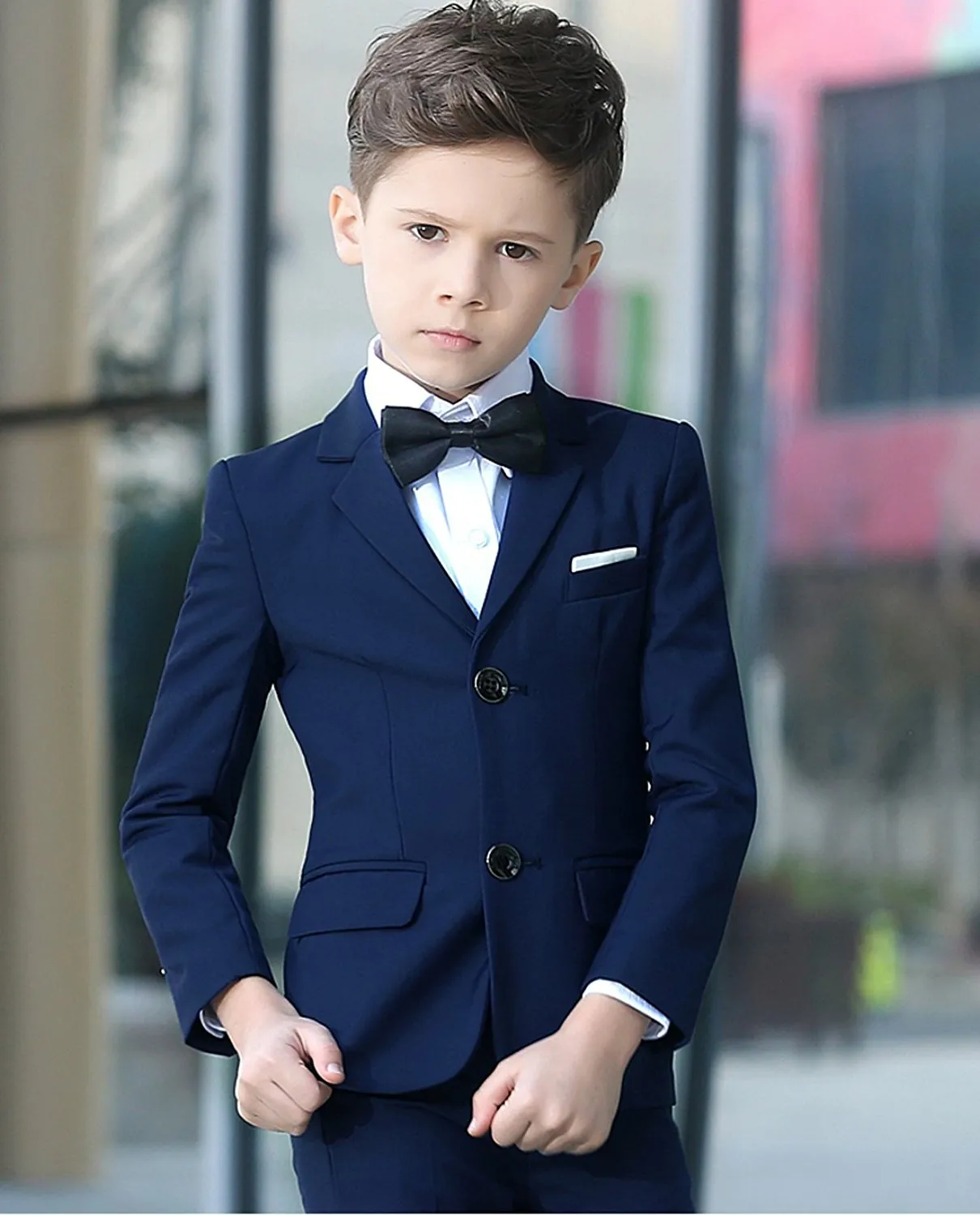 Granatowy Blue 2 Sztuk Boys Suit Formal Wear Custom Made Slim Fit Boy Wedding Suit kurtka + spodnie