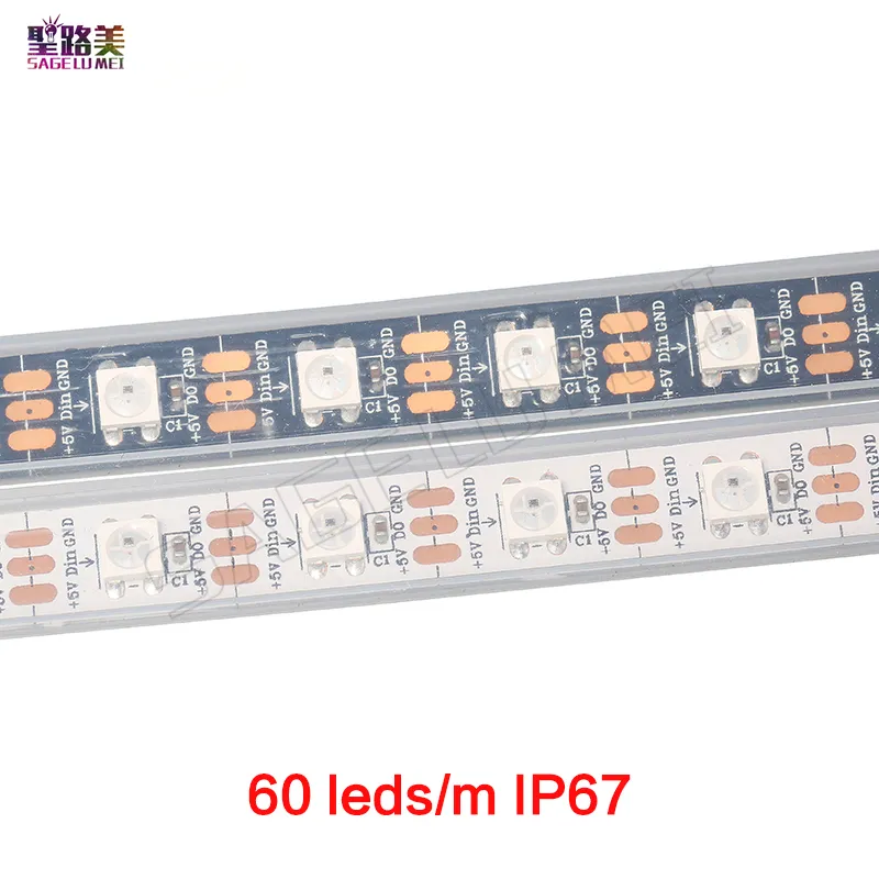 DC5V indywidualnie adresowalnie WS2812B LED Strip Light White / Black PCB 30/60/144 piksele, Smart RGB 2812 LED Taśma Taśmy Wodoodporna IP67 / IP20