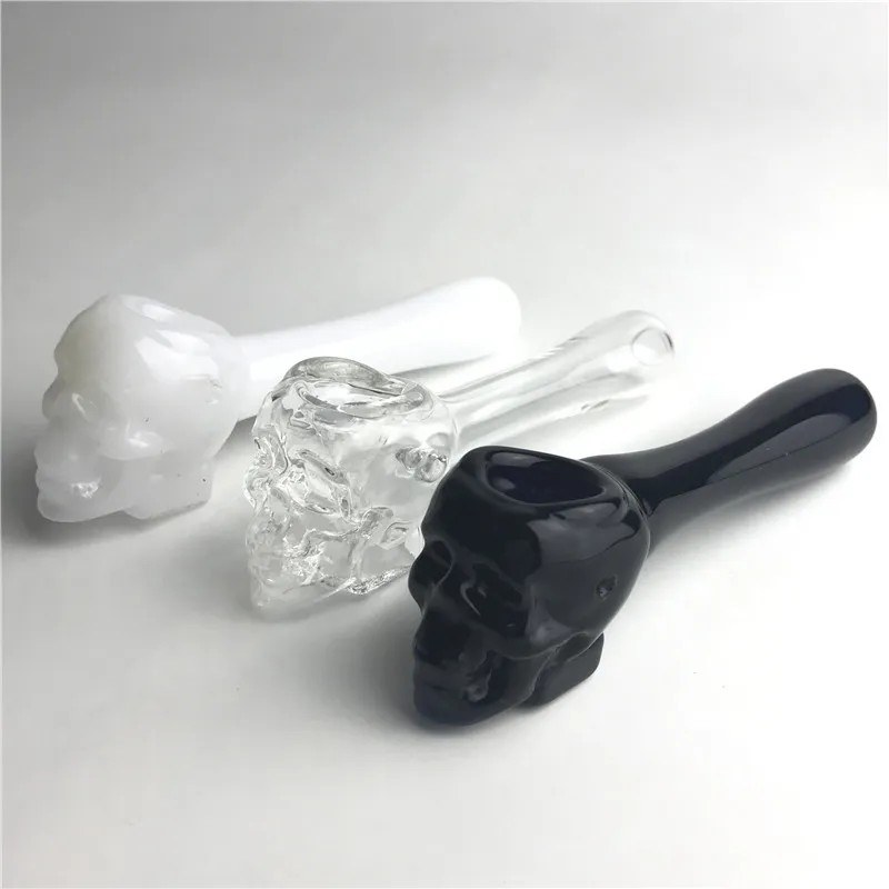 Szklane fajki z czaszką z 4 calami jasne białe czarne kolorowe grube szkło pyrex fajka wodna tytoń szklany uchwyt Bat palnik olejowy
