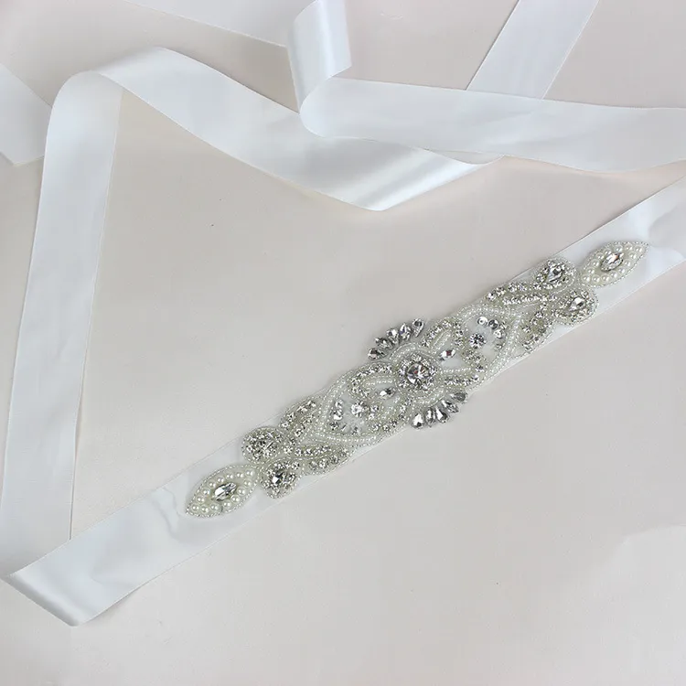 Nowy Luksusowy Kryształ Bridal Sashes Wedding Belt Rhinestone Pearl Zroszony Tanie Darmowa Wysyłka W magazynie Biały Kości Słoniowej Szampan