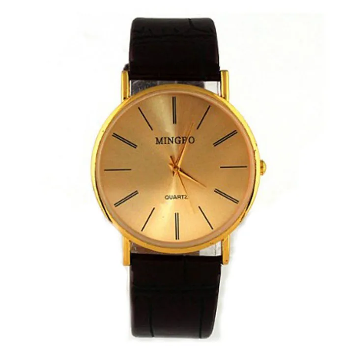 Luxury Golden Gentle Men Man Leather Band Watch Quartz Wrist Watches