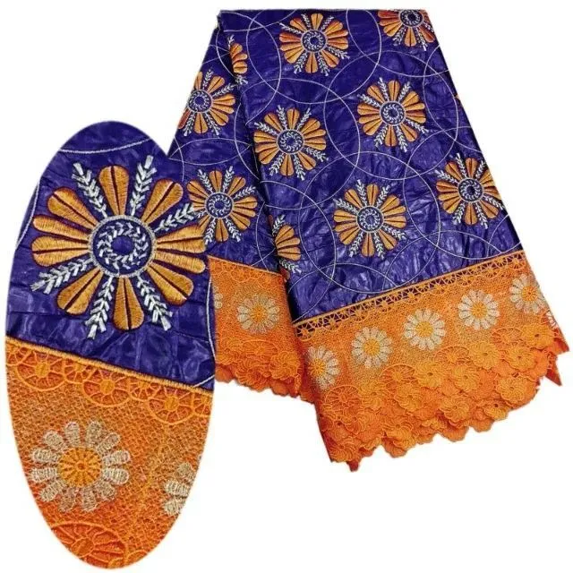 5 Y/pc à la mode orange Bazin tissu et fuchsia soluble dans l'eau fleur conception broderie cordon africain dentelle pour robe LBL21-2