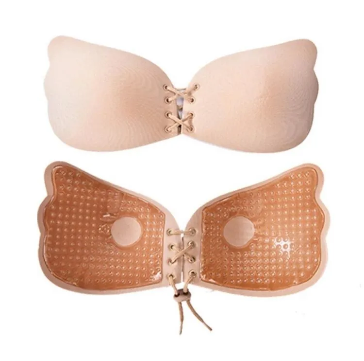 Push Up Butterfly Wing Invisible Bra Silicon Adhensive Bra Lace Up Trouwjurk BH Big Size Strapless Freebra gratis verzending