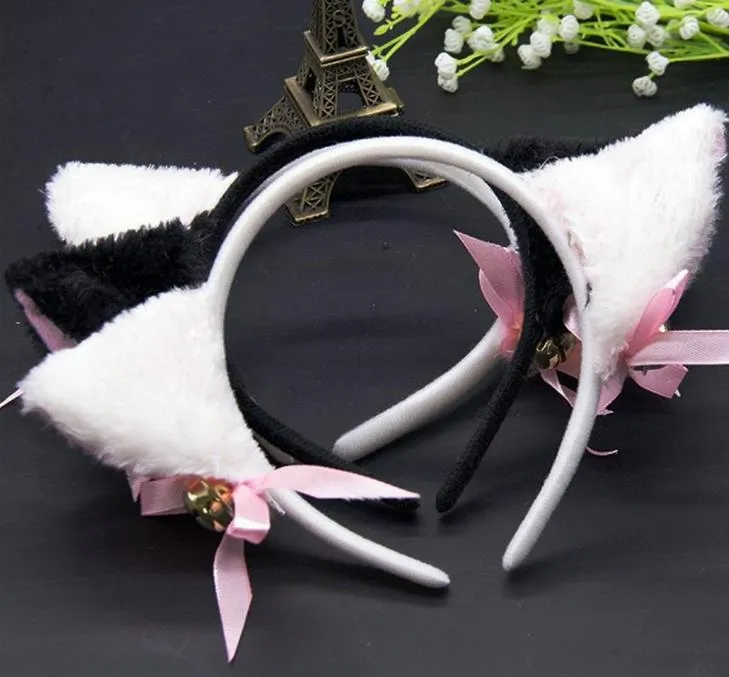 Halloween Cat Fox Fluffy Devil Ears Bells Headband Costume Fancy Dress Anime Neko Cosplay Band Party Boże Narodzenie Performance Rekwizyjne przysługę