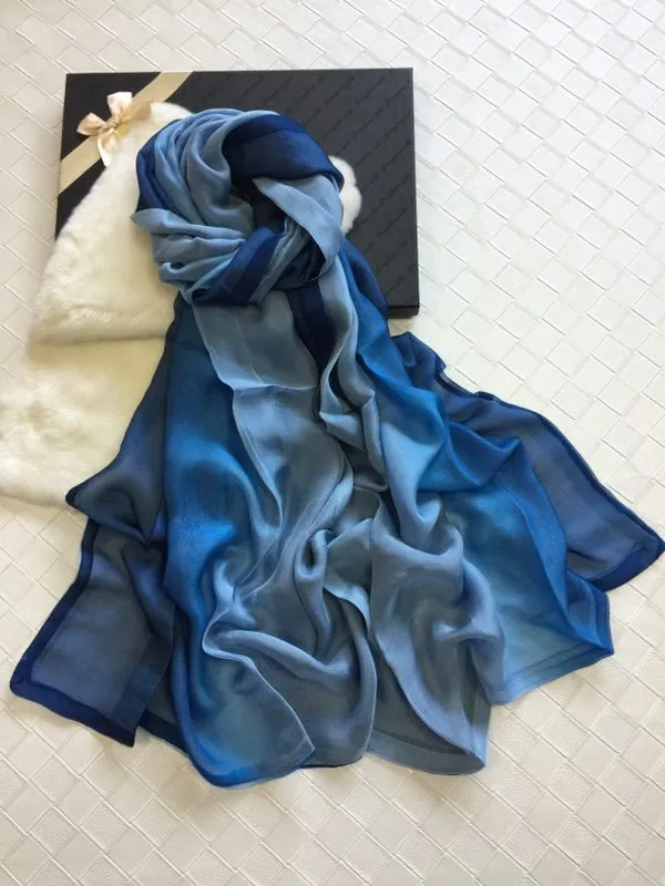 2017 100% mousseline de soie 2 plis femmes gradient couleur ÉCHARPE foulards chaud # 4034