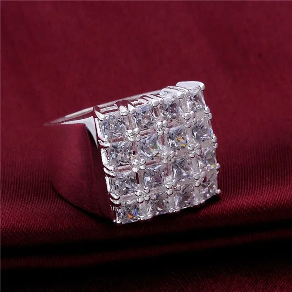 new arrival Square plated sterling silver finger ring fit women,wedding white gemstone 925 silver plate rings Solitaire Ring ER479