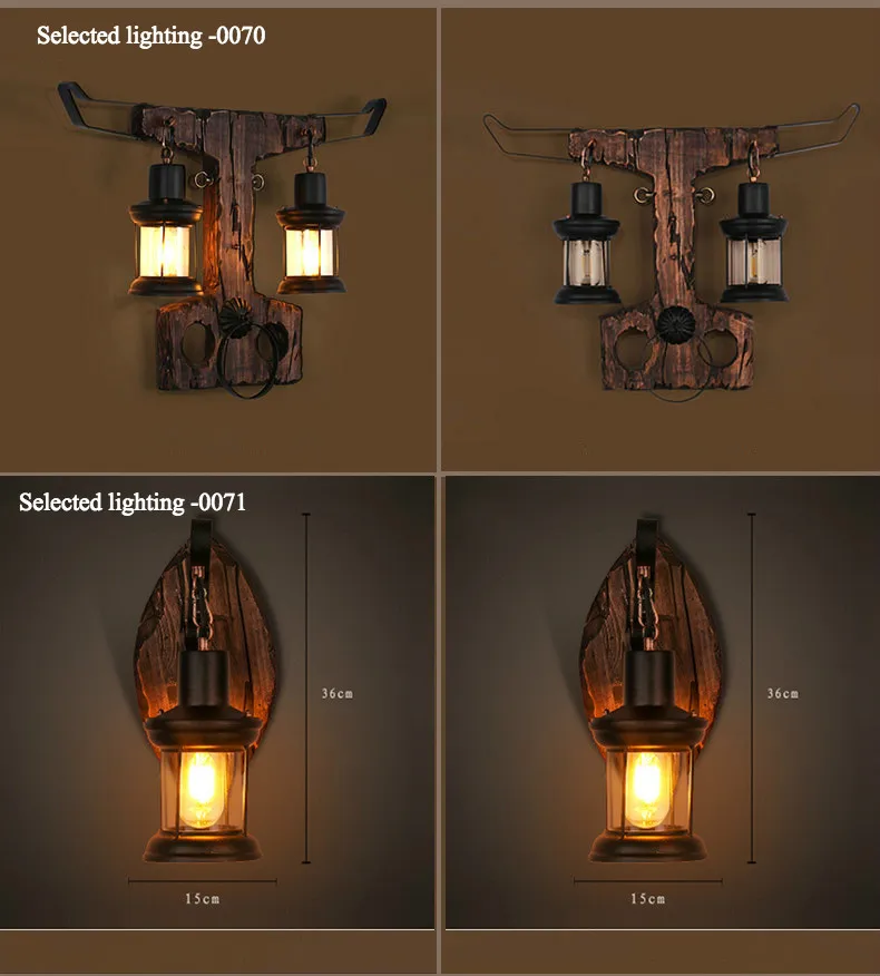 Boat Wood Sconce Wall Lamp Vintage Loft Wall Light E27 Edison Bulb Plated Iron Retro Industrial Home Lighting Bedside Lamp