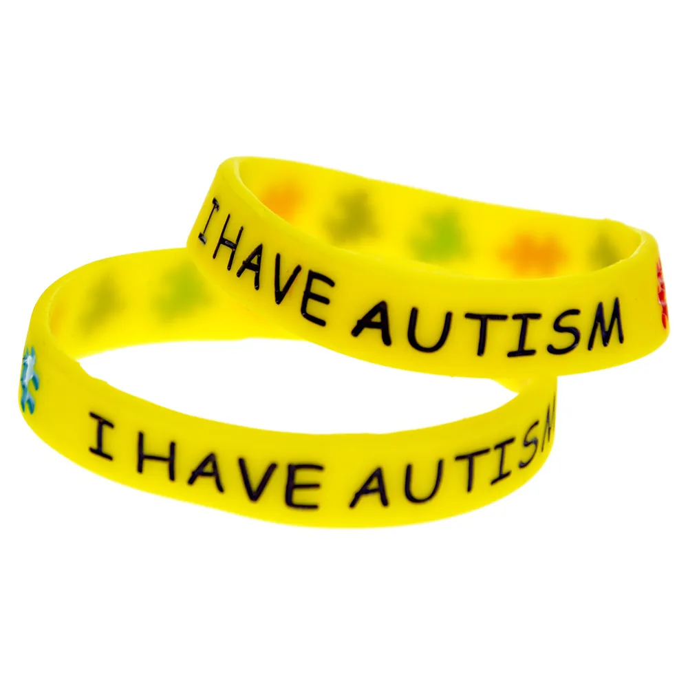 100 stks ik heb autisme siliconen armband kinderen maat inkt gevuld puzzel logo 4 kleuren