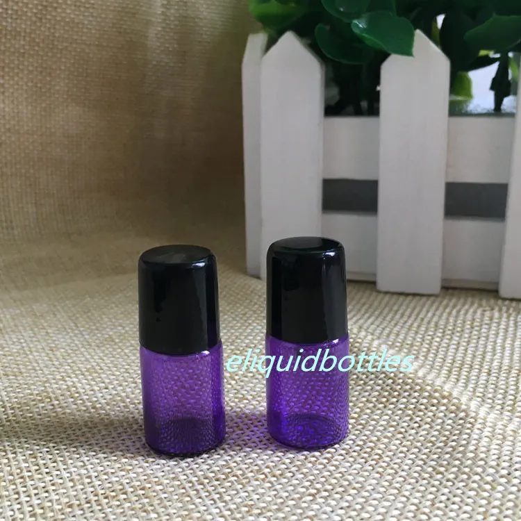 NOUVEAUX PRODUITS !!! Mini bouteilles en verre violet de 2ml, avec rouleau en acier inoxydable, couvercles noirs, pour jus d'huile essentielle, maquillage, 1800 pièces