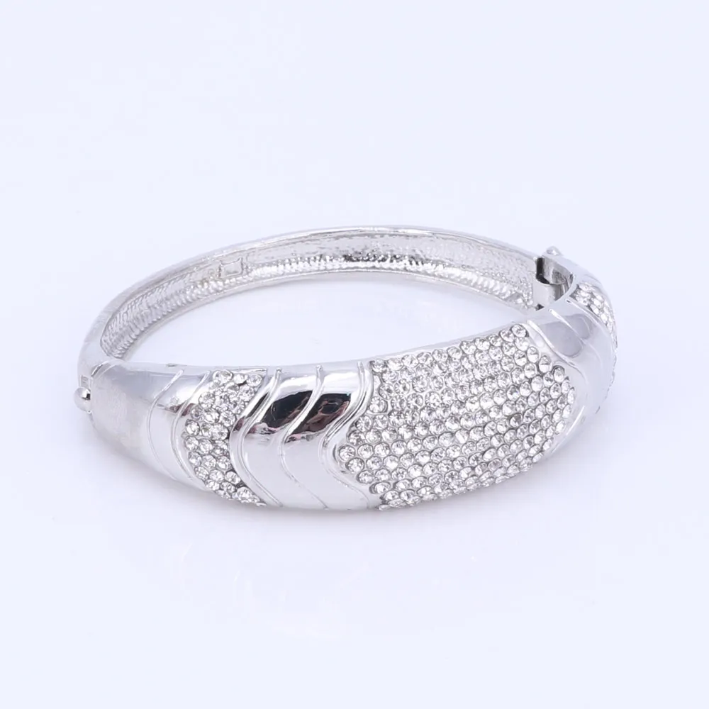 Ensembles de bijoux en cristal complet collier plaqué argent boucle d'oreille Bracelet anneau tour de cou déclaration accessoires de fête de mariage Colar