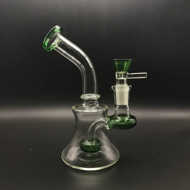 무료 유리 그릇이있는 6 인치 유리 비커 봉 블루 그린 블랙 14mm 여성 타이어 Percolato Glass Water Bongs Dab Rigs Water Pipes