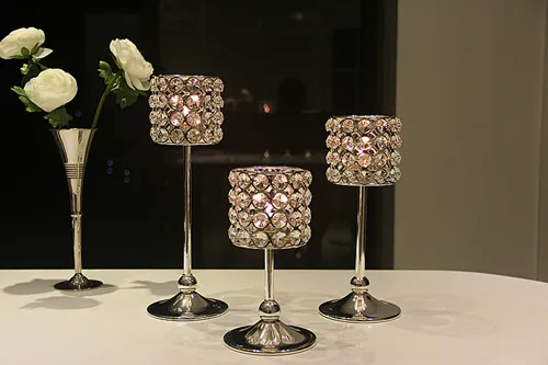 Crystal Candle Houder Metalen Zilveren Kandelaar Lantaarn Votice Candle Stand Candelabra Centerpieces Bruiloft Decoratie Mariage