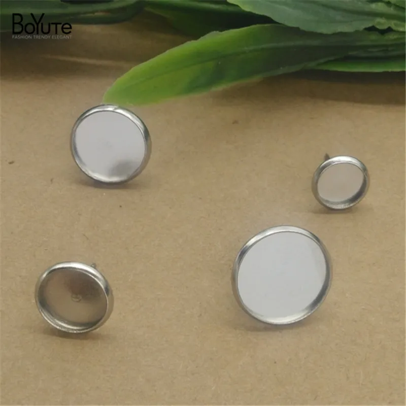 BoYuTe 100 Stück passend für 8 mm, 10 mm, 12 mm, 14 mm Cabochon-Basis-Ohrringe, Edelstahl-Ohrstecker-Basis, DIY-Schmuckzubehör