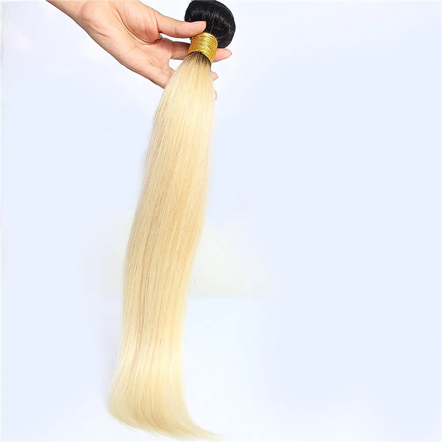 Wholesale Brazilian Remy Human Hair Bundles Straight 1B/ 613 Only Ombre Blonde Hair Weft Extensions 