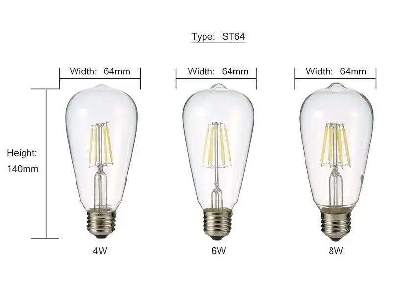 E27 ST64 LED Bulbs Vintage LED Filament Bulb Retro Lights 2W 4W 6W 8W Warm White AC110240V6613656