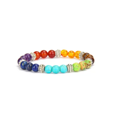 Buddha Mens Womens 7 Chakra Mixed Stone Healing Chakra기도 Mala Bracelet Lava Rock Diy Beads 보석 밸런싱 브레이슬릿