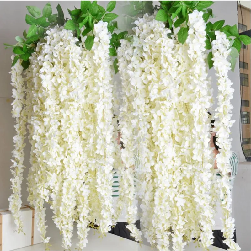 180cm White Simulation Hydrangea Flor Artificial Silk Wisteria videira para casamento decoração de jardim 20 pcs / lote