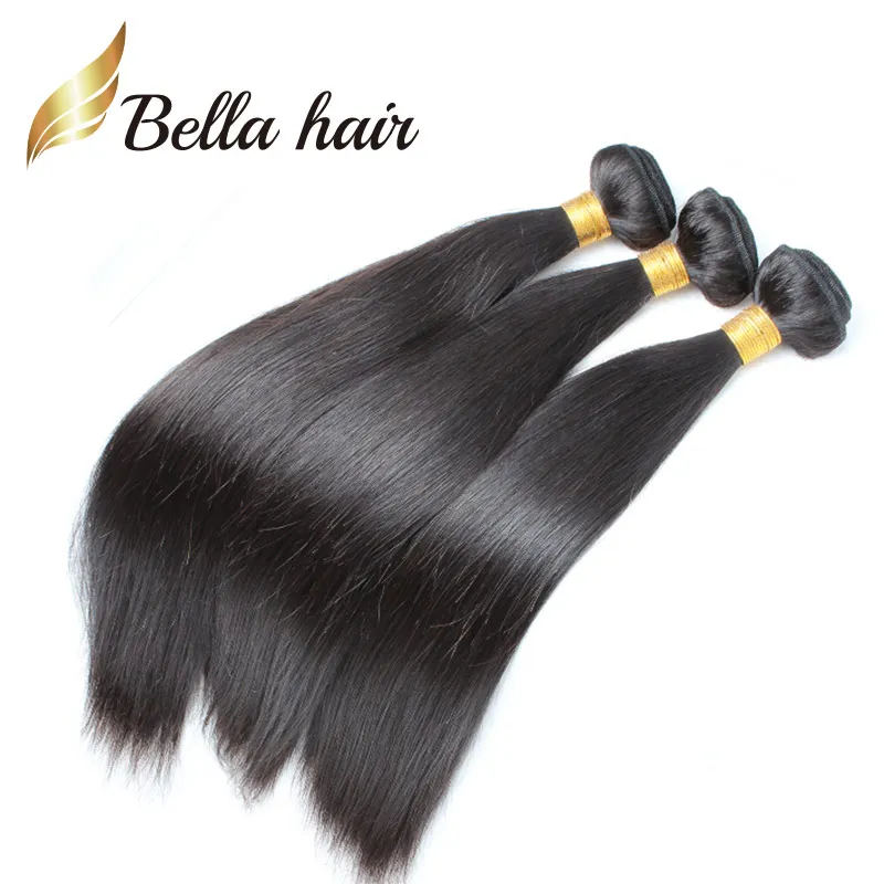 9a brasilianska hårförlängningar 100% mänskligt hår väver naturlig färg silkeslen rak inslag 3 buntar full huvud bellahair