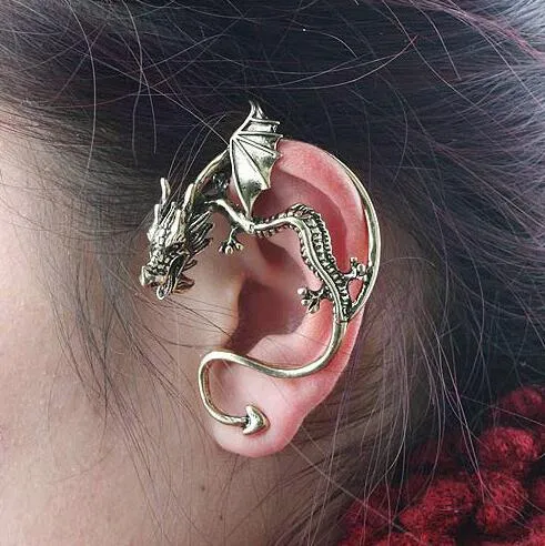 Retro Vintage Black Silver Bronze Punk Temptation Metal Dragon Bite Ear Cuff Clip Earring Earrings G555