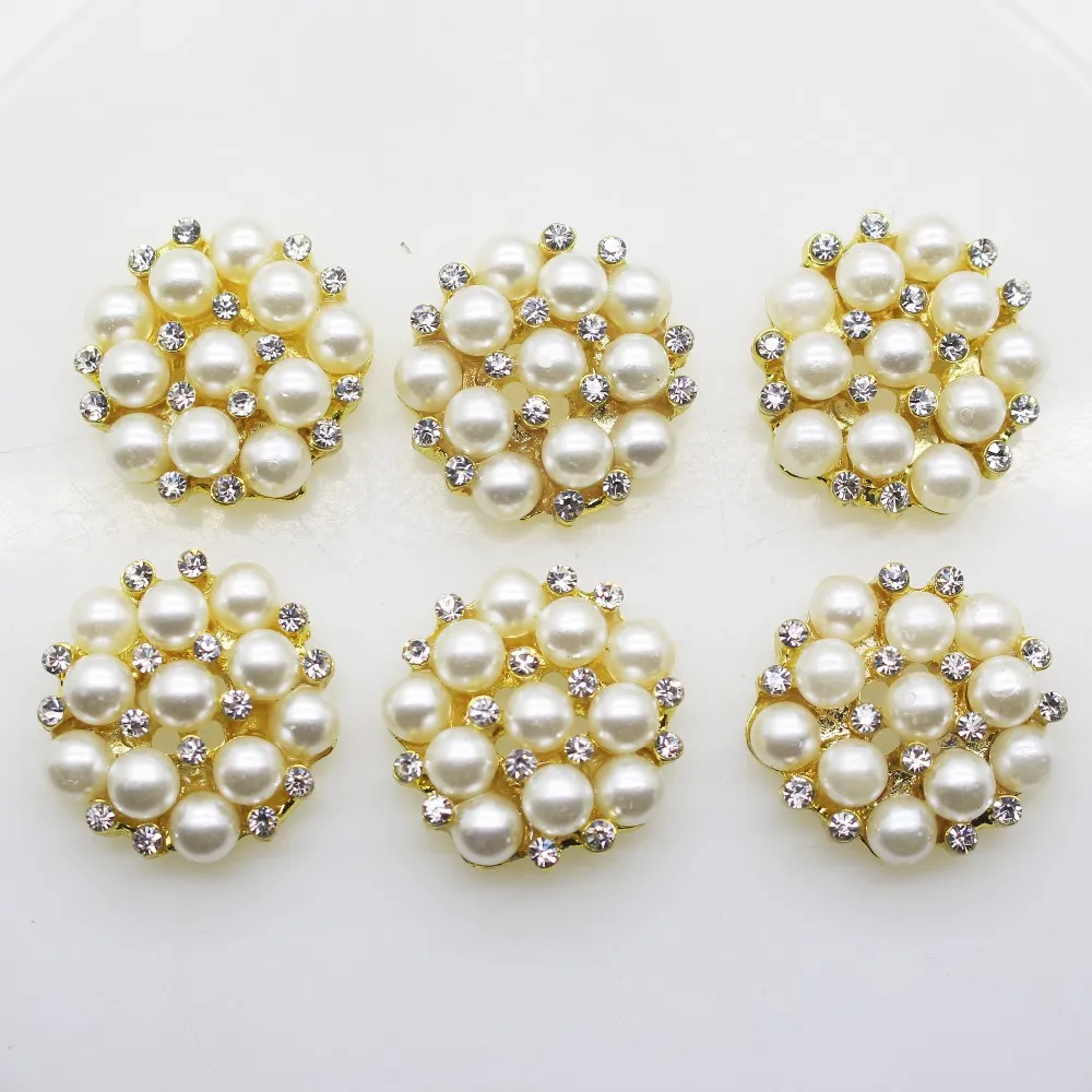 Boutons de perles en strass ronds de 22mm, 50 pièces, décoration de mariage, boucles à faire soi-même, accessoire argent doré 2535