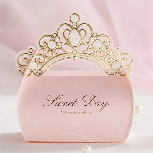 Cajas Para Regalos Dulces de boda con corona brillante de oro rosa