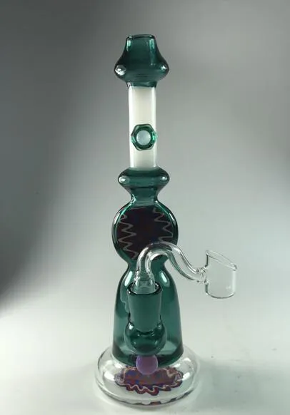 Nouvelle Mode Conduites D'eau En Verre Avec Verre Banger Bongs Conduites D'eau Vert Foncé À La Main Perclator Recycleur Plates-formes Pétrolières Bongs En Verre Narguilés