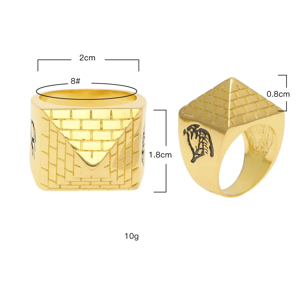 Men Punk Egyptian Pyramid Ring Fashion Hip hop Jewelry Gold Color Charm Alloy Metal Rings Women2315