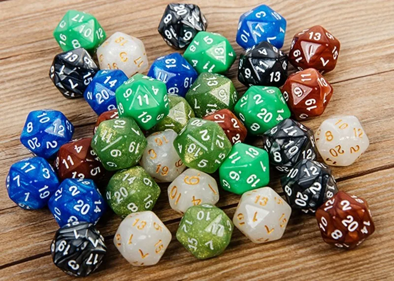 D20 Flash 20 Sided Dice 20mm 다면체 장식 DD 게임 주사위 RPG 보드 게임 액세서리 교육 게임 다중 컬러 고품질 #P42