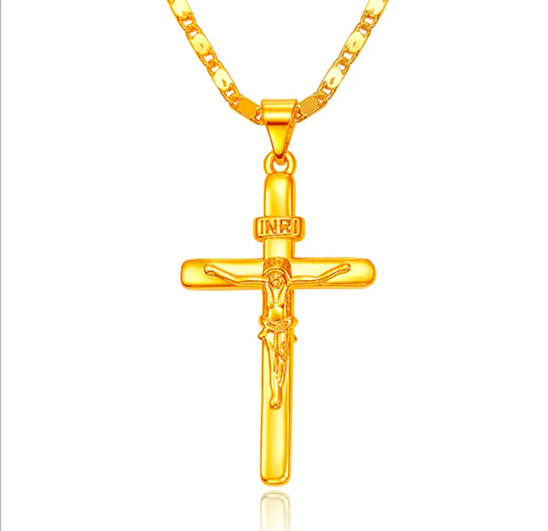 Nytt Cross Pendant Halsband 24 K guldpläterad halsband 18 tums mode Kvinnors bästa julklappar