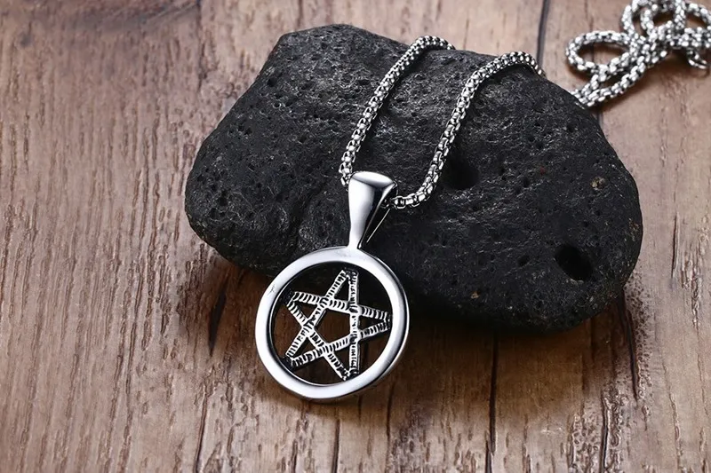 Estilo Vintage Jóias Pentagram Pentagram Pentáculo Pagan Wiccan Wiccan Gothic Pewter Pingente Colar para Homens Mulher 24 