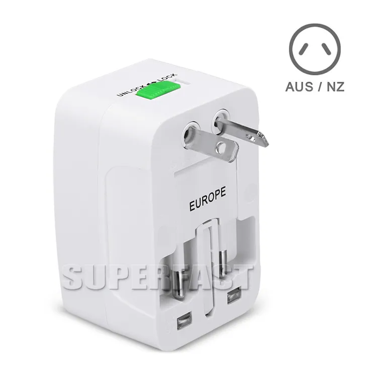 Adaptateur international universel chargeur mural d'alimentation secteur de voyage tout-en-un pour prise de convertisseur US EU UK AU avec emballage de vente au détail